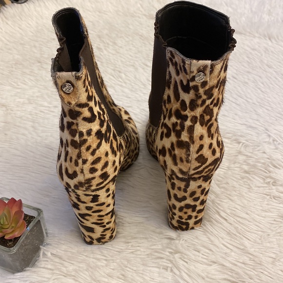 Sam Edelman | Anthropologie Animal print Fur Chelsea Ankle Bootie heel women 7.5 - Picture 7 of 11